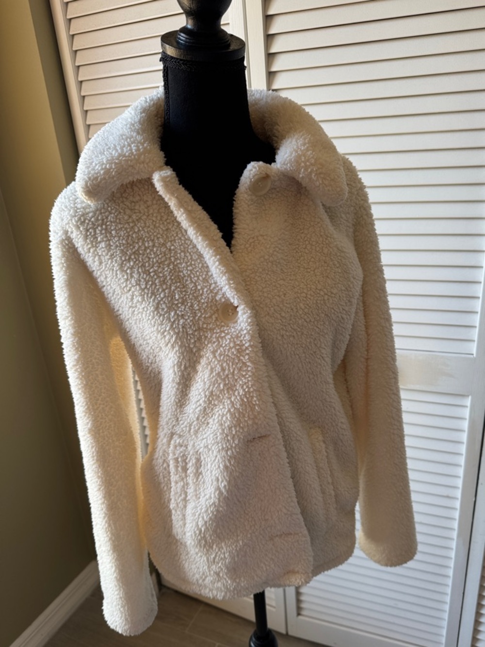 32 Degrees Cream Sherpa Teddy Coat with Patch Pockets